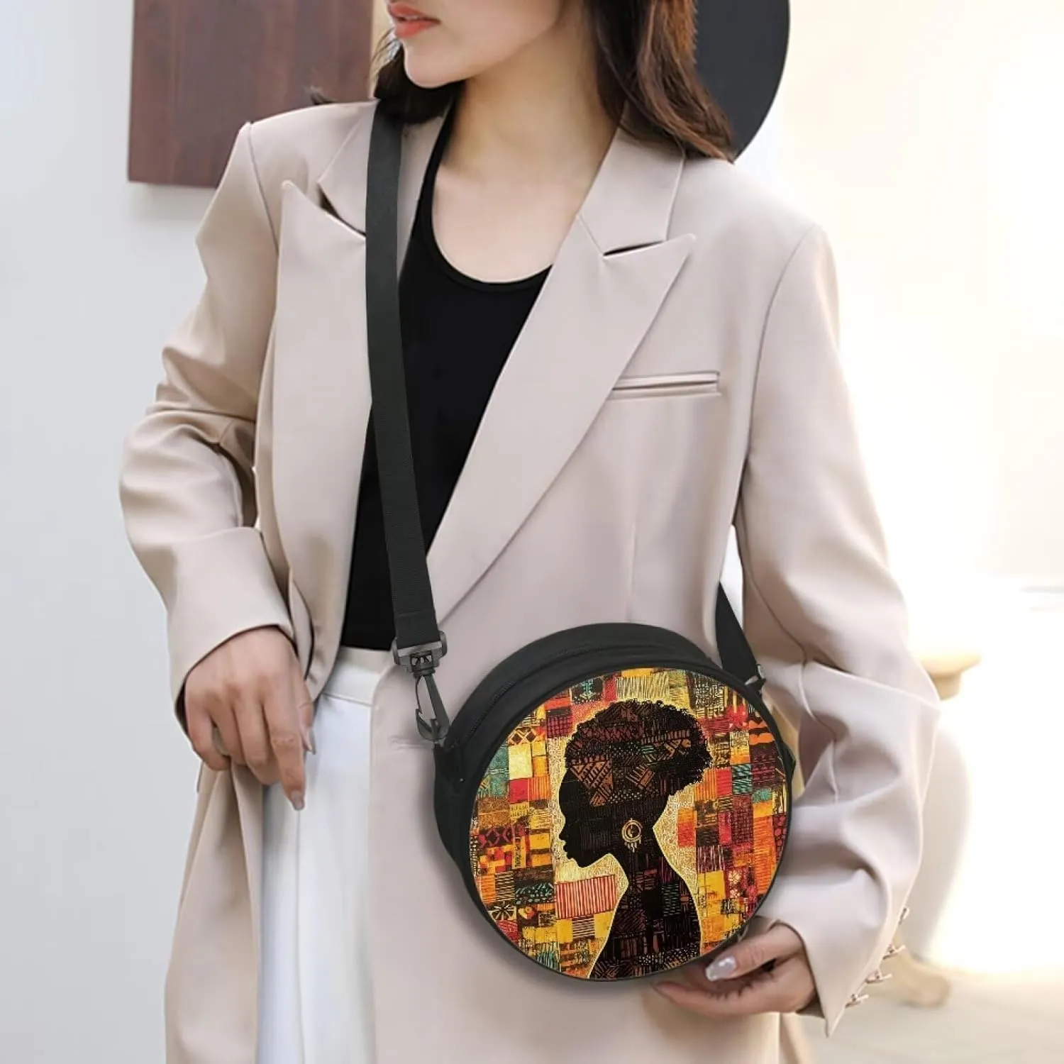 Women Crossbody Bag, Soft Light Round Shoulder Bag, Durable Round Satchel Bag with Zipper for Work Shopping