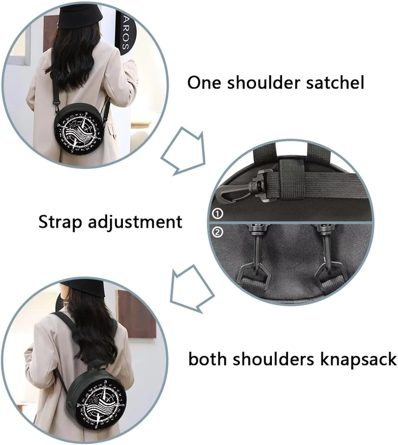 Women Crossbody Bag, Soft Light Round Shoulder Bag, Durable Round Satchel Bag with Zipper for Work Shopping