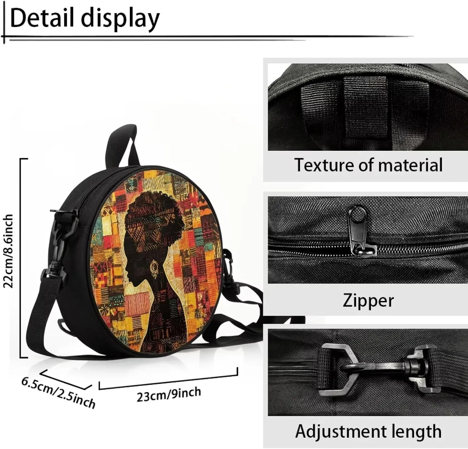 Women Crossbody Bag, Soft Light Round Shoulder Bag, Durable Round Satchel Bag with Zipper for Work Shopping