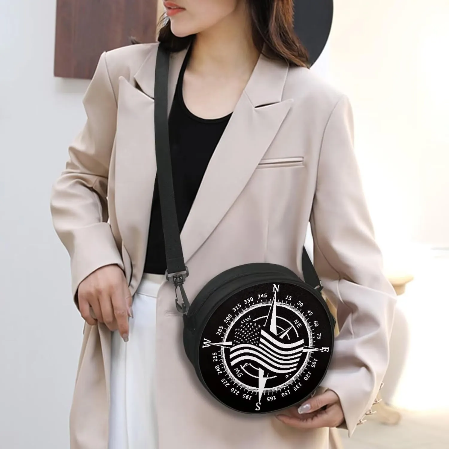 Women Crossbody Bag, Soft Light Round Shoulder Bag, Durable Round Satchel Bag with Zipper for Work Shopping