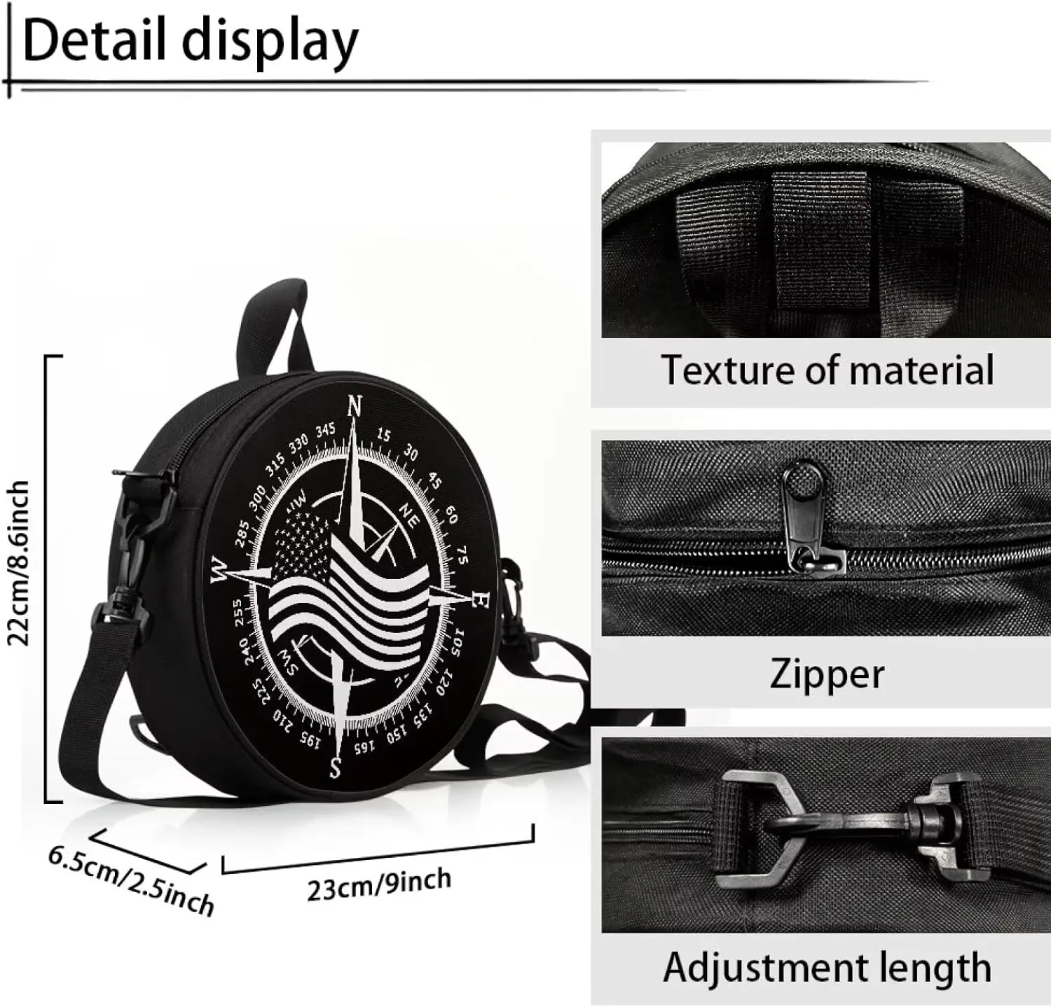Women Crossbody Bag, Soft Light Round Shoulder Bag, Durable Round Satchel Bag with Zipper for Work Shopping