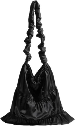 Women Elegant Satin Large Capacity Pleated Shoulder Bag Cute Lace Up Design Underarm Crossbody Bag Aesthetic Tote Bag