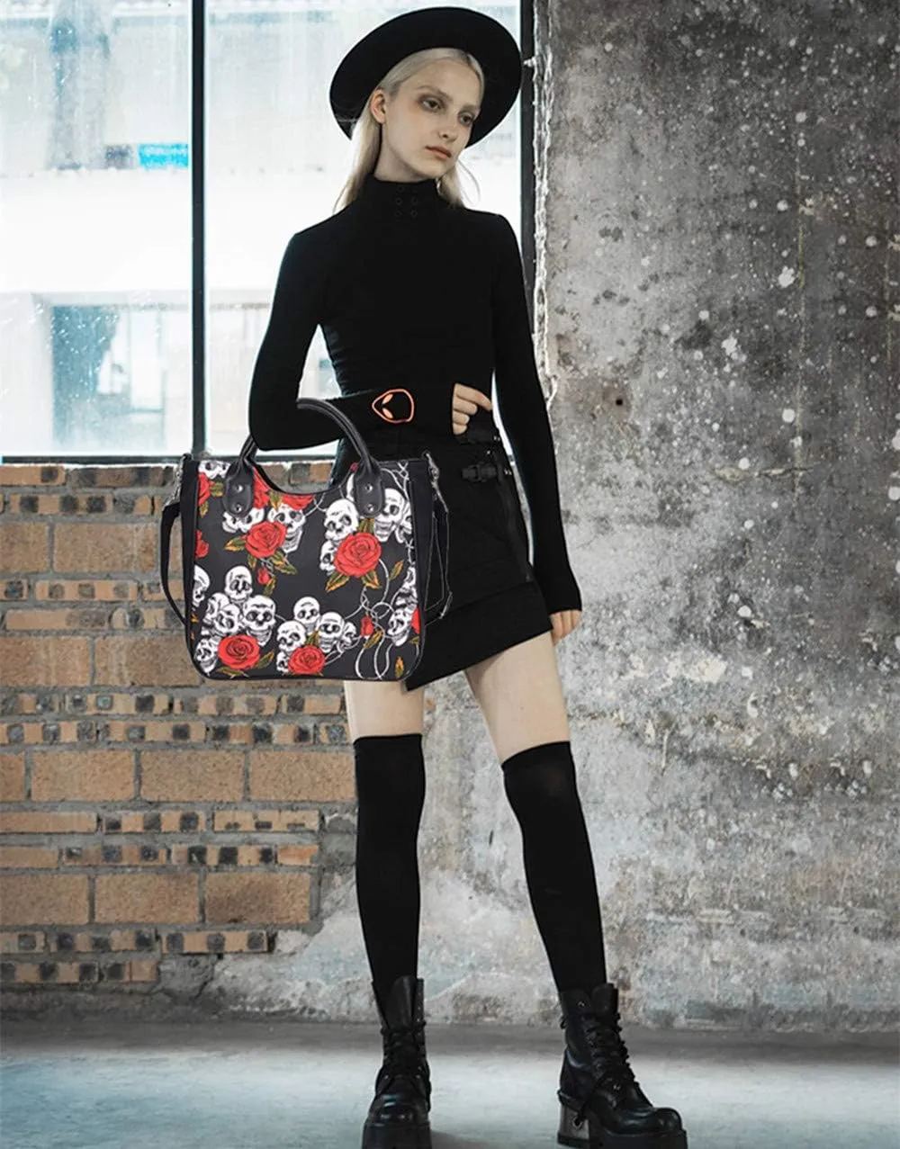 Women Fashion Rivet Handbag Purse Luminous Canvas Punk Tote with Shoulder Strap Crossbody Bag Large Capacity