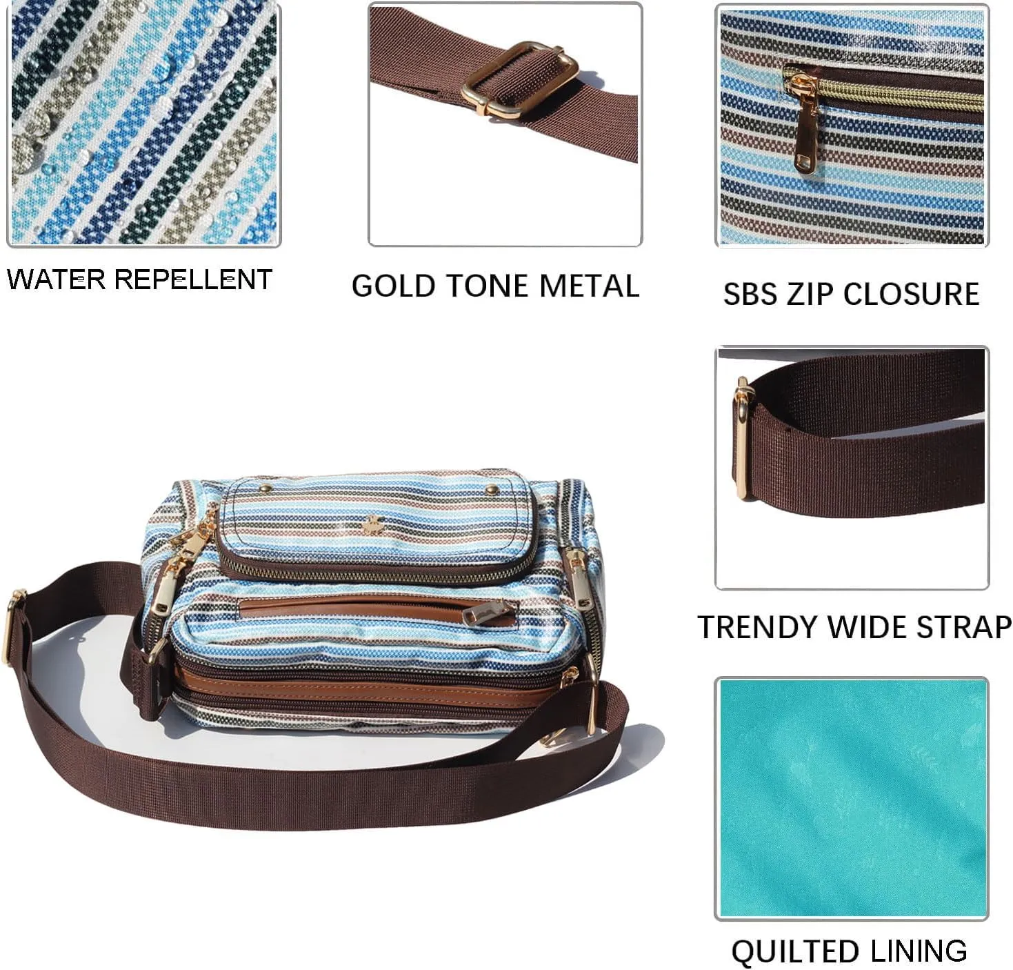 Women Fashion Tote Crossbody Handbags for Women Multi Pockets Shoulder Bag Nylon Travel Purse