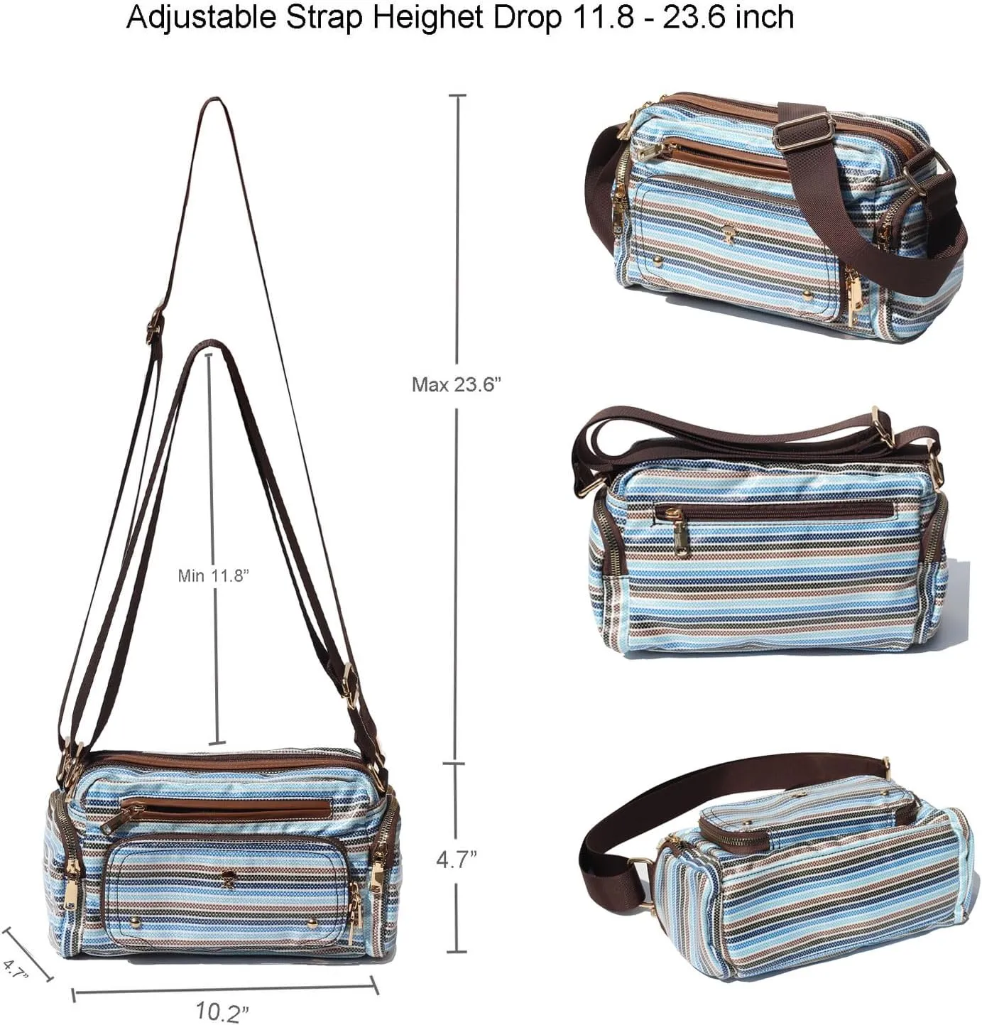 Women Fashion Tote Crossbody Handbags for Women Multi Pockets Shoulder Bag Nylon Travel Purse