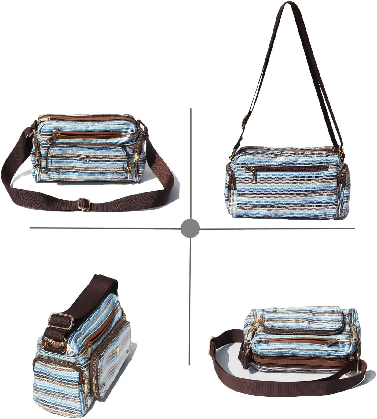Women Fashion Tote Crossbody Handbags for Women Multi Pockets Shoulder Bag Nylon Travel Purse