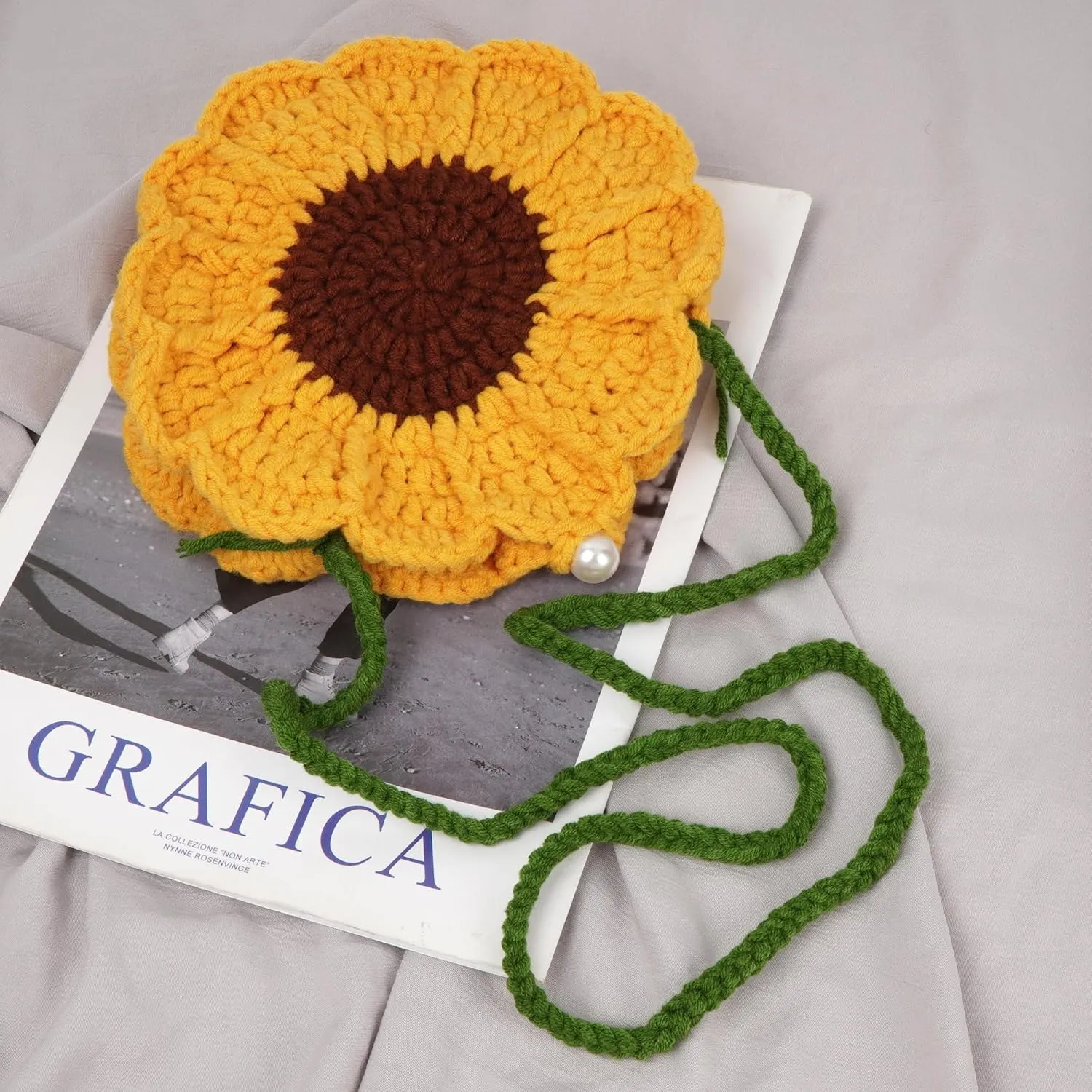 Women Girls Mini Flower Cotton Crochet Crossbody Shoulder Bag Handbag Purse