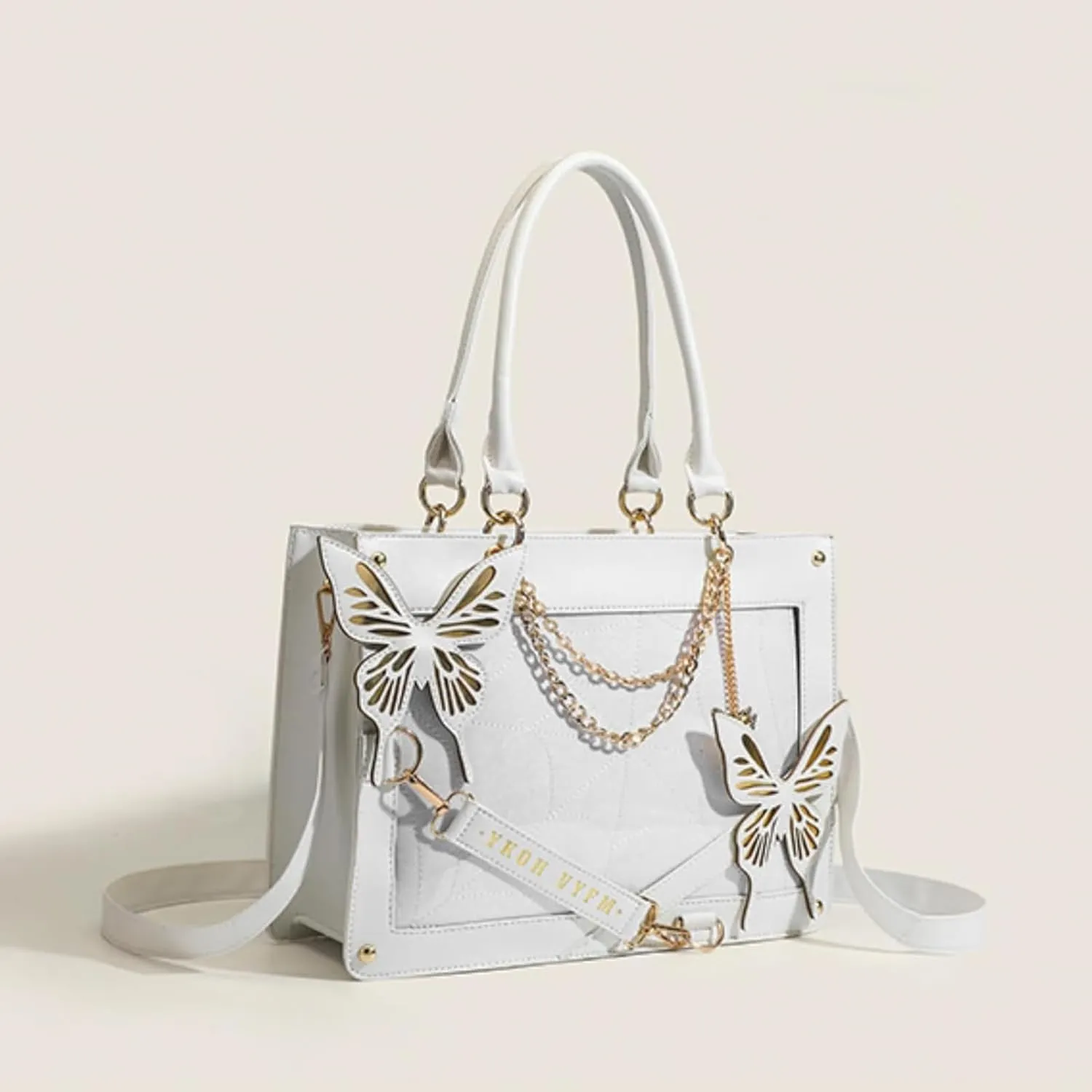 Women Goth Purse Y2K Crossbody Bag Butterfly Spider Web Dark Academia Shoulder Tote Handbag Emo Alt Gothic Accessories (White)