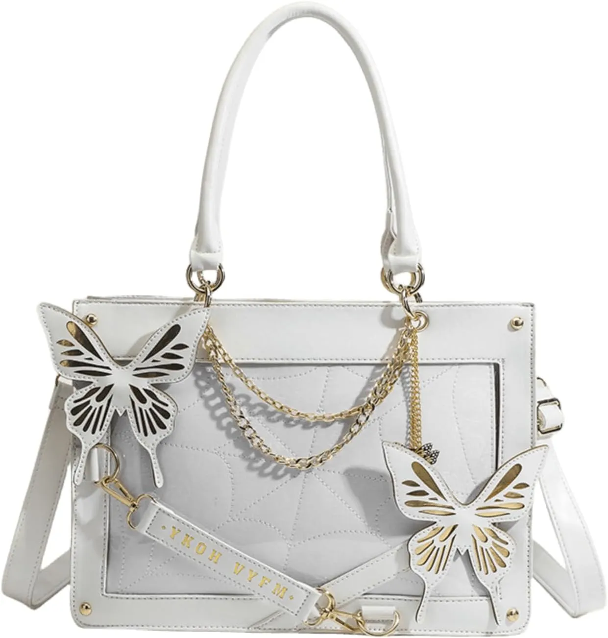 Women Goth Purse Y2K Crossbody Bag Butterfly Spider Web Dark Academia Shoulder Tote Handbag Emo Alt Gothic Accessories (White)