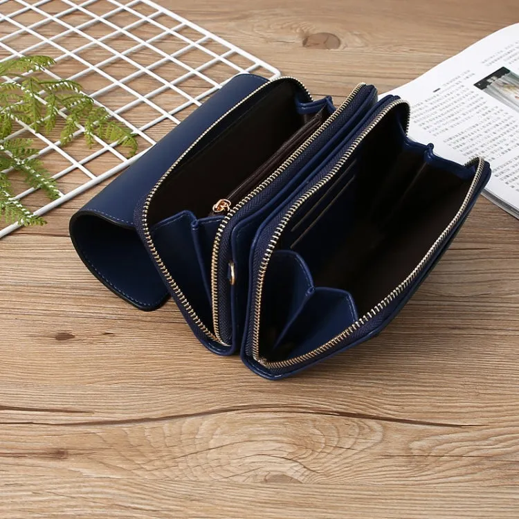 Women Multi-Card Wallet Clutch Bag Large Capacity Casual Single Shoulder Crossbody Bag(Blue)