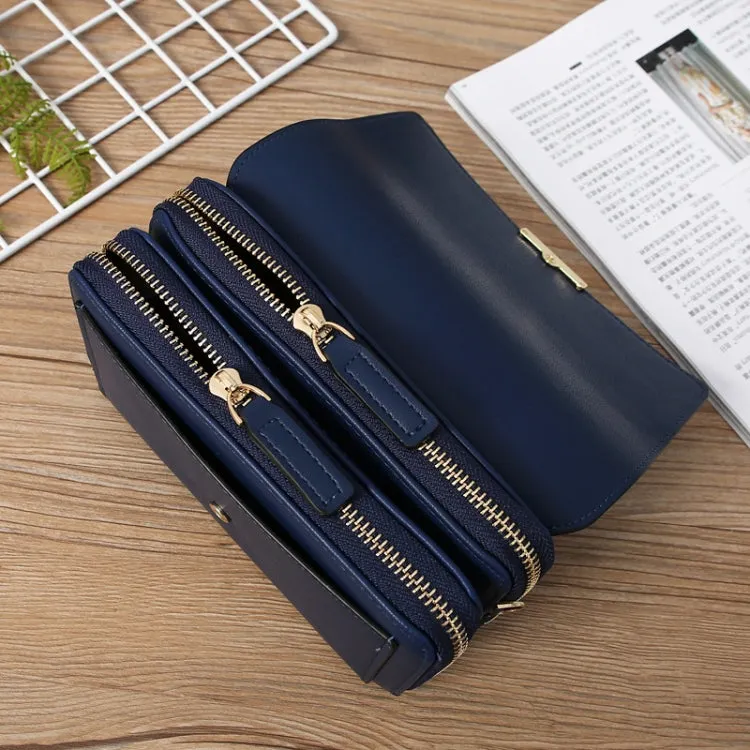 Women Multi-Card Wallet Clutch Bag Large Capacity Casual Single Shoulder Crossbody Bag(Blue)