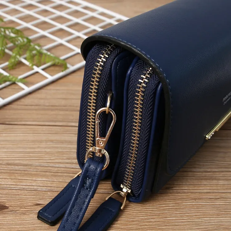 Women Multi-Card Wallet Clutch Bag Large Capacity Casual Single Shoulder Crossbody Bag(Blue)