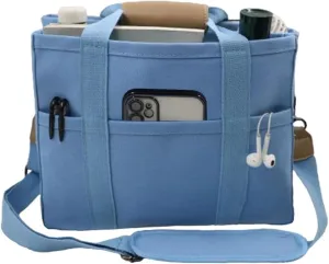 Women Multi-pocket Canvas Tote Bag Large Capacity Shoulder Crossbody Handbag With Compartments