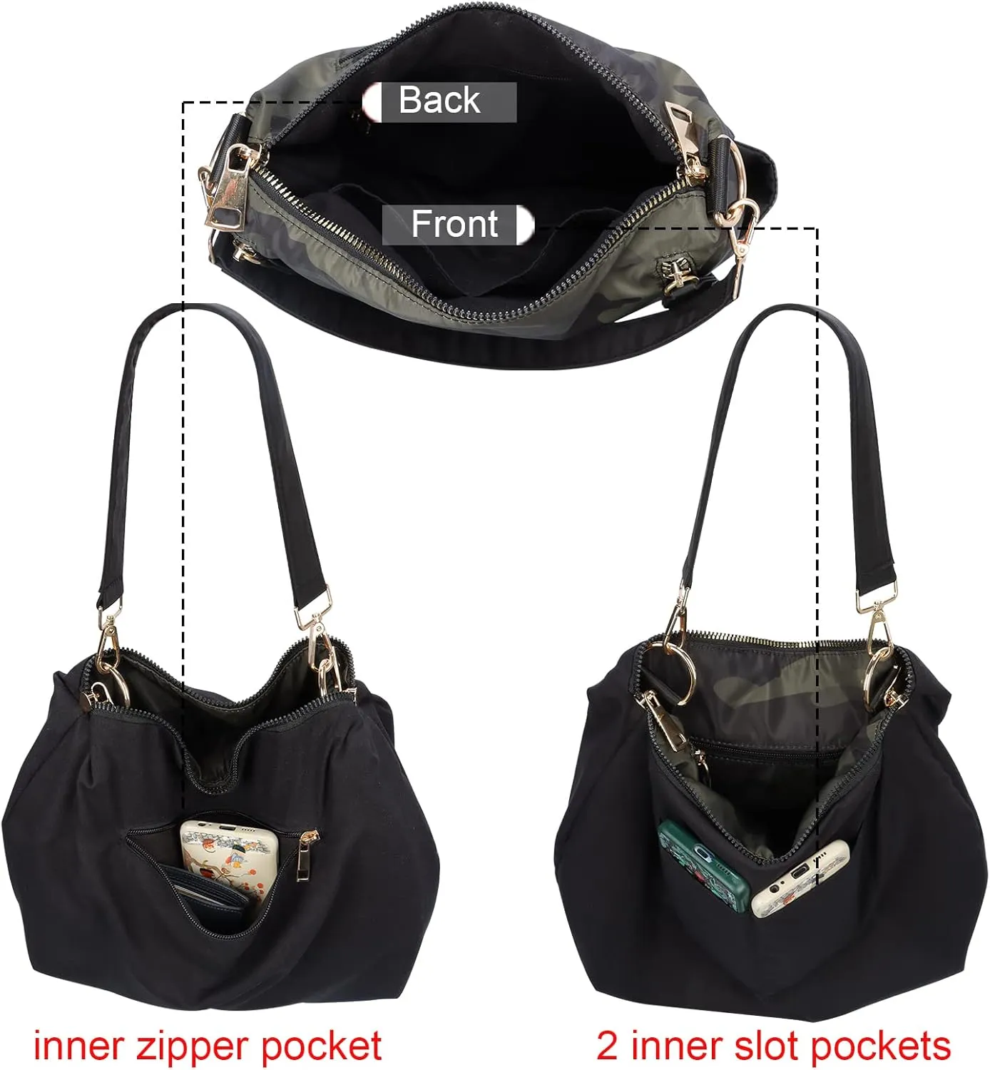 Women Nylon Crossbody Bag Hobo Tote Bag Large Capacity Anti-theft Lightweight Travel Shoulder Bag