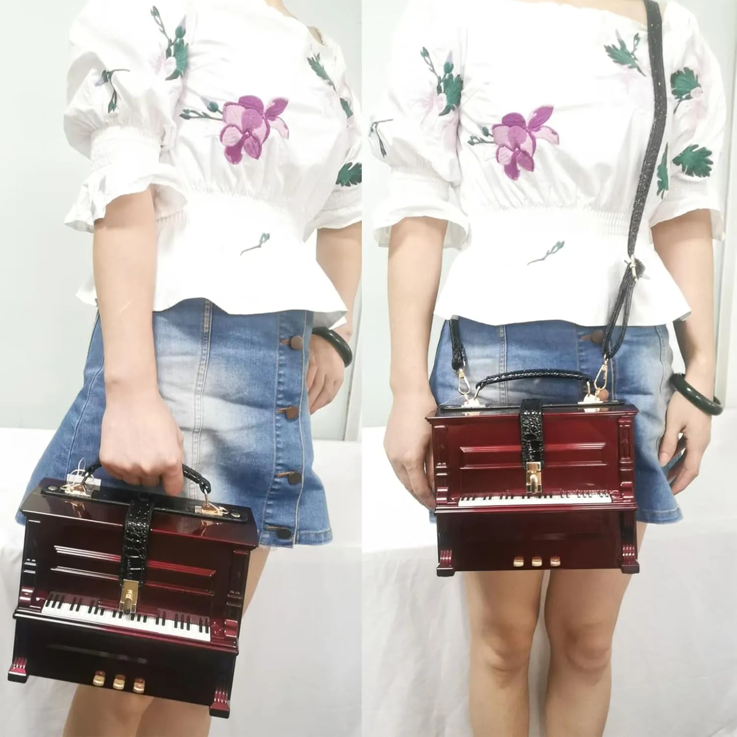 Women Piano Shaped Crossbody Shoulder Bag Handbag Acrylic Unique Novelty Piano Purse