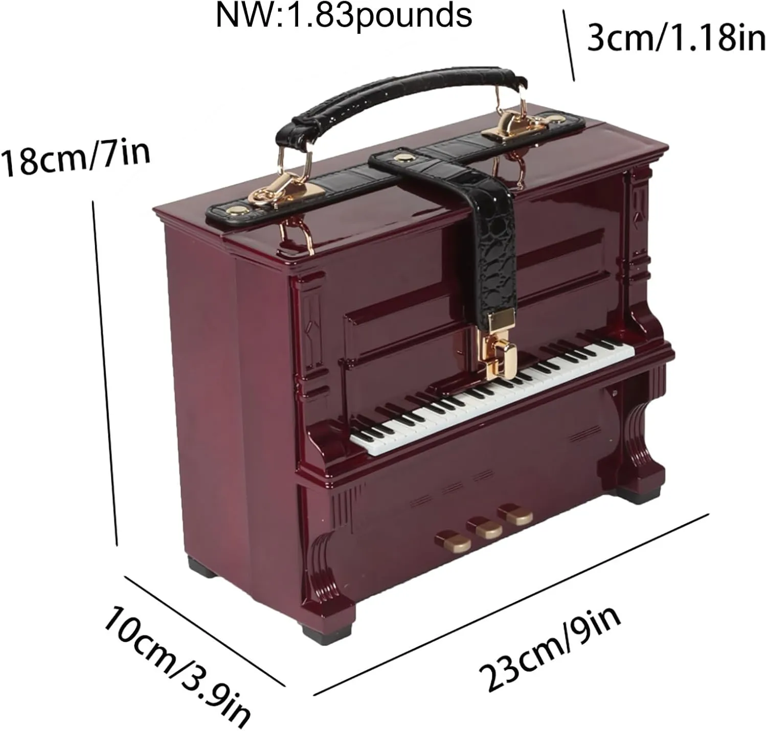 Women Piano Shaped Crossbody Shoulder Bag Handbag Acrylic Unique Novelty Piano Purse