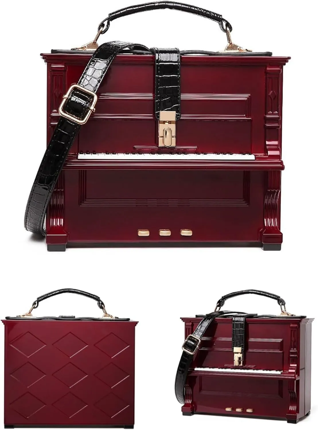 Women Piano Shaped Crossbody Shoulder Bag Handbag Acrylic Unique Novelty Piano Purse