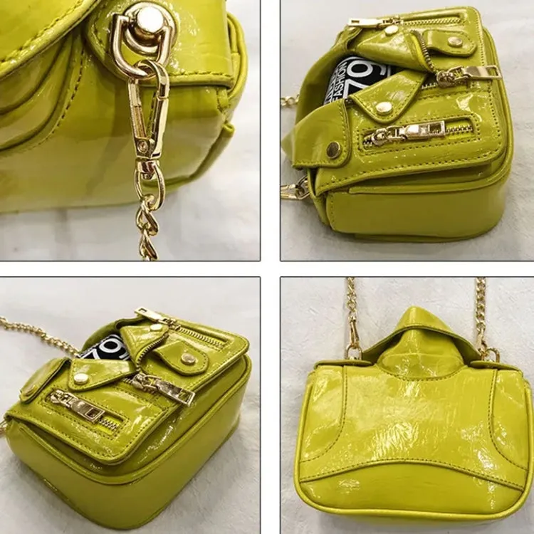 Women PU Leather Jacket Suit Chain Bag Single Shoulder Crossbody Bag(White)