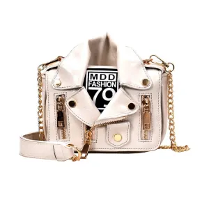 Women PU Leather Jacket Suit Chain Bag Single Shoulder Crossbody Bag(White)