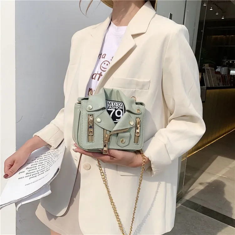 Women PU Leather Jacket Suit Chain Bag Single Shoulder Crossbody Bag(White)
