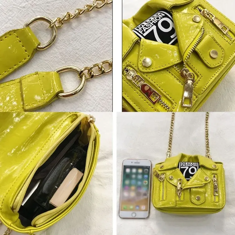 Women PU Leather Jacket Suit Chain Bag Single Shoulder Crossbody Bag(White)