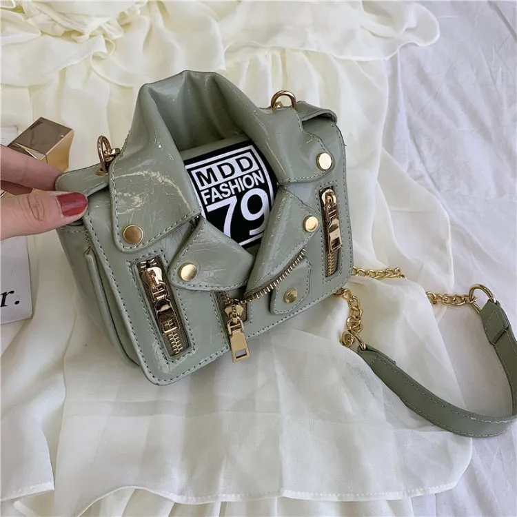 Women PU Leather Jacket Suit Chain Bag Single Shoulder Crossbody Bag(White)