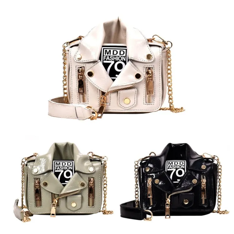 Women PU Leather Jacket Suit Chain Bag Single Shoulder Crossbody Bag(White)
