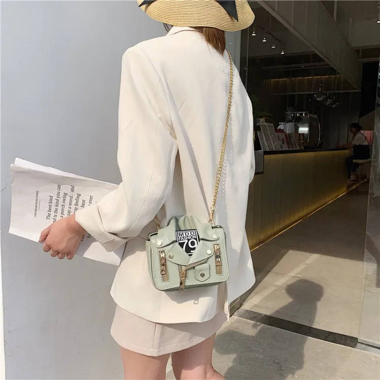Women PU Leather Jacket Suit Chain Bag Single Shoulder Crossbody Bag(White)