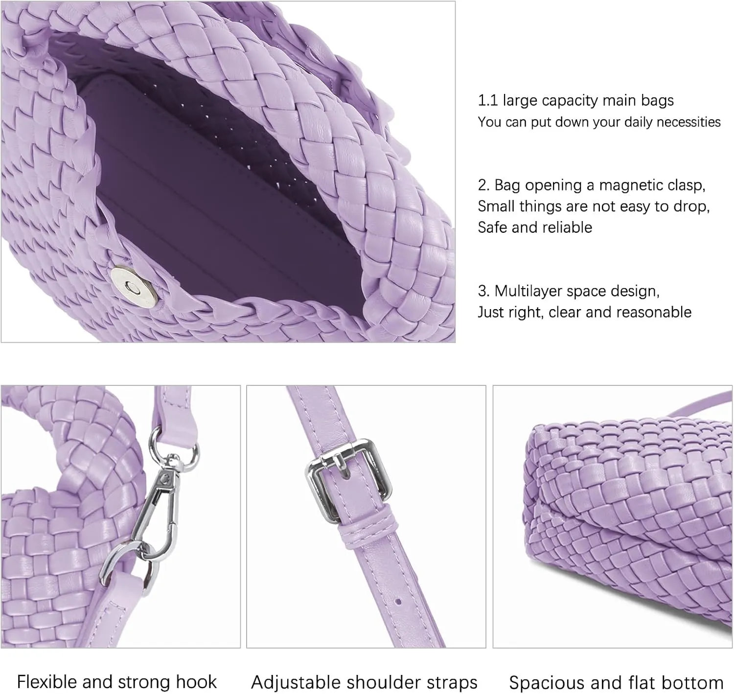 Women Woven Tote Small Crossbody Bag, Weave Quilted Purse Square Shoulder Bag Woven Handbag with Detachable Strap