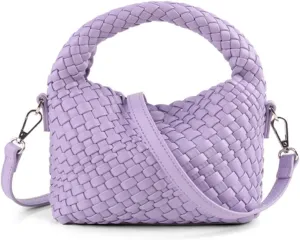 Women Woven Tote Small Crossbody Bag, Weave Quilted Purse Square Shoulder Bag Woven Handbag with Detachable Strap