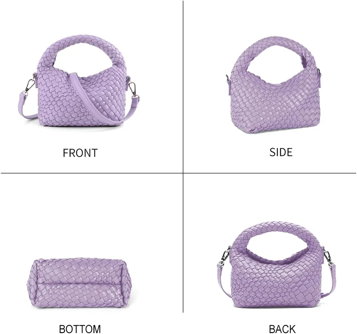 Women Woven Tote Small Crossbody Bag, Weave Quilted Purse Square Shoulder Bag Woven Handbag with Detachable Strap