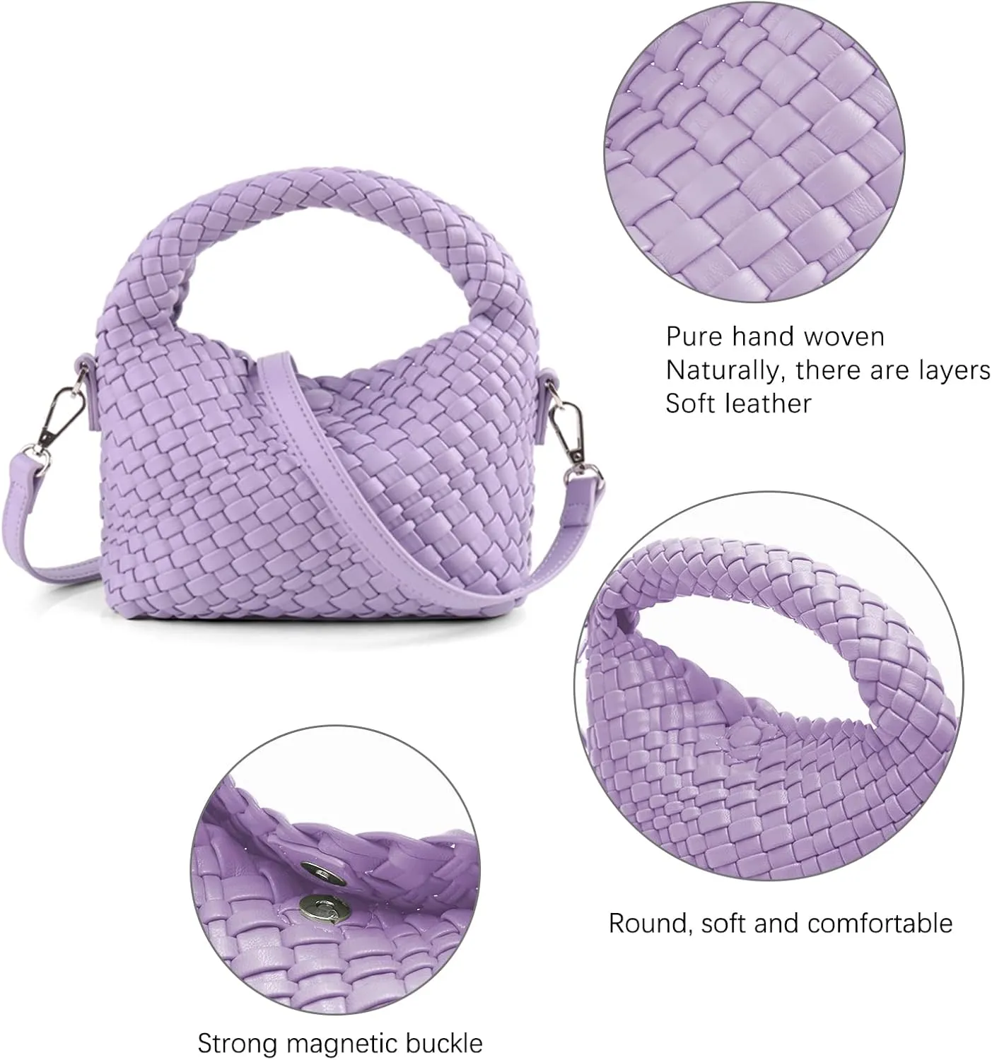 Women Woven Tote Small Crossbody Bag, Weave Quilted Purse Square Shoulder Bag Woven Handbag with Detachable Strap