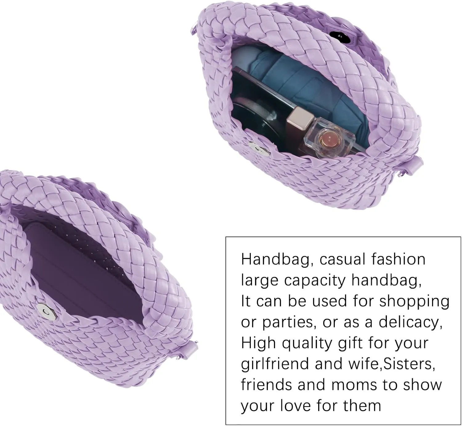 Women Woven Tote Small Crossbody Bag, Weave Quilted Purse Square Shoulder Bag Woven Handbag with Detachable Strap