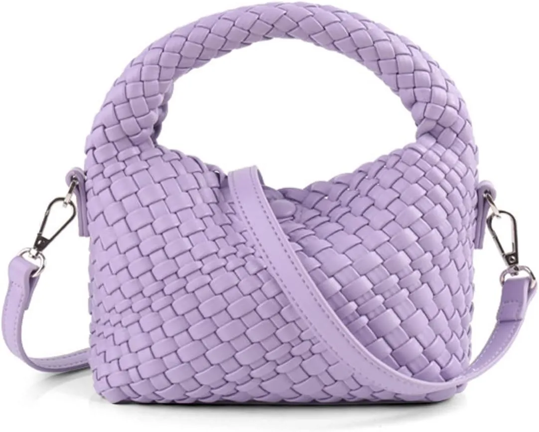 Women Woven Tote Small Crossbody Bag, Weave Quilted Purse Square Shoulder Bag Woven Handbag with Detachable Strap