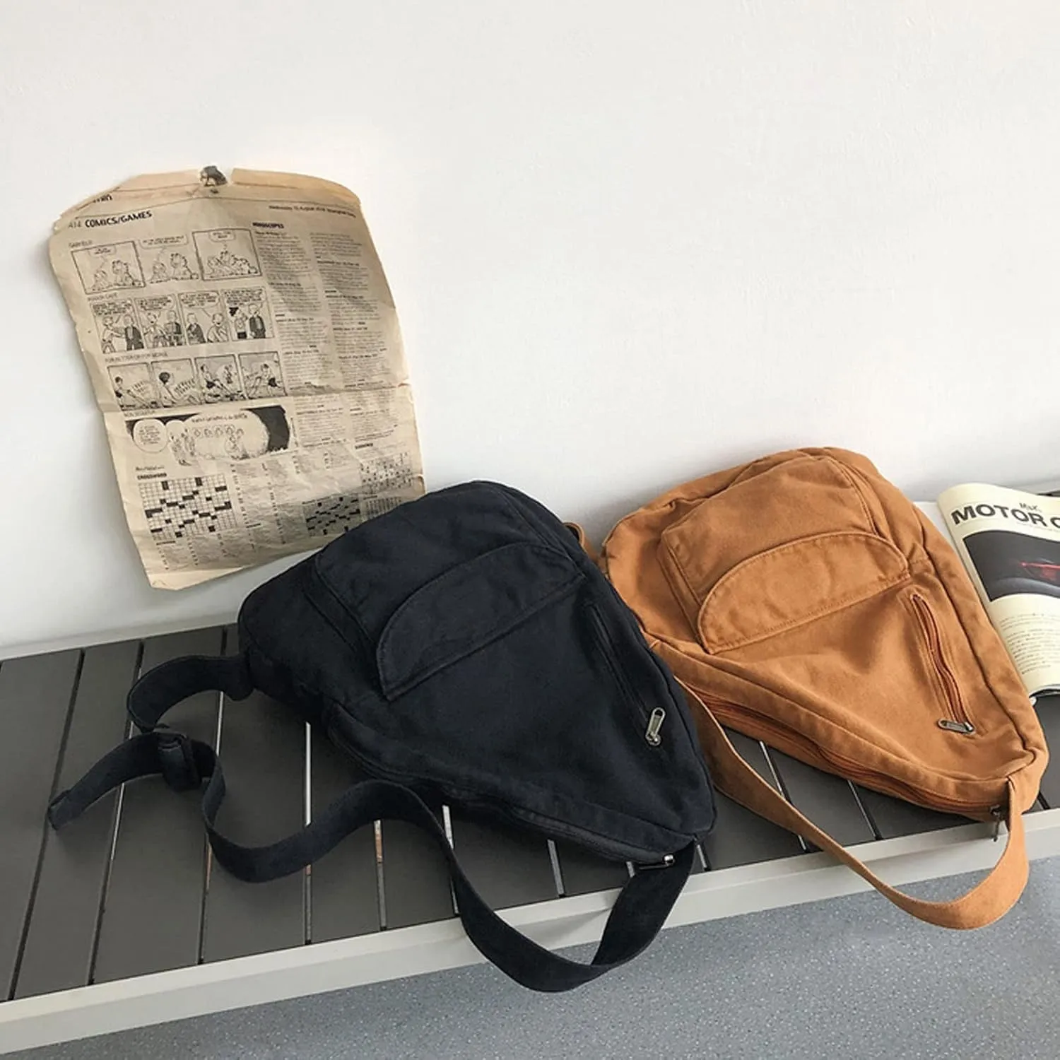 Women's Canvas Crossbody Bag Vintage Wash Zipper Shoulder Bag Men's and Women's Casual Crossbody Bag