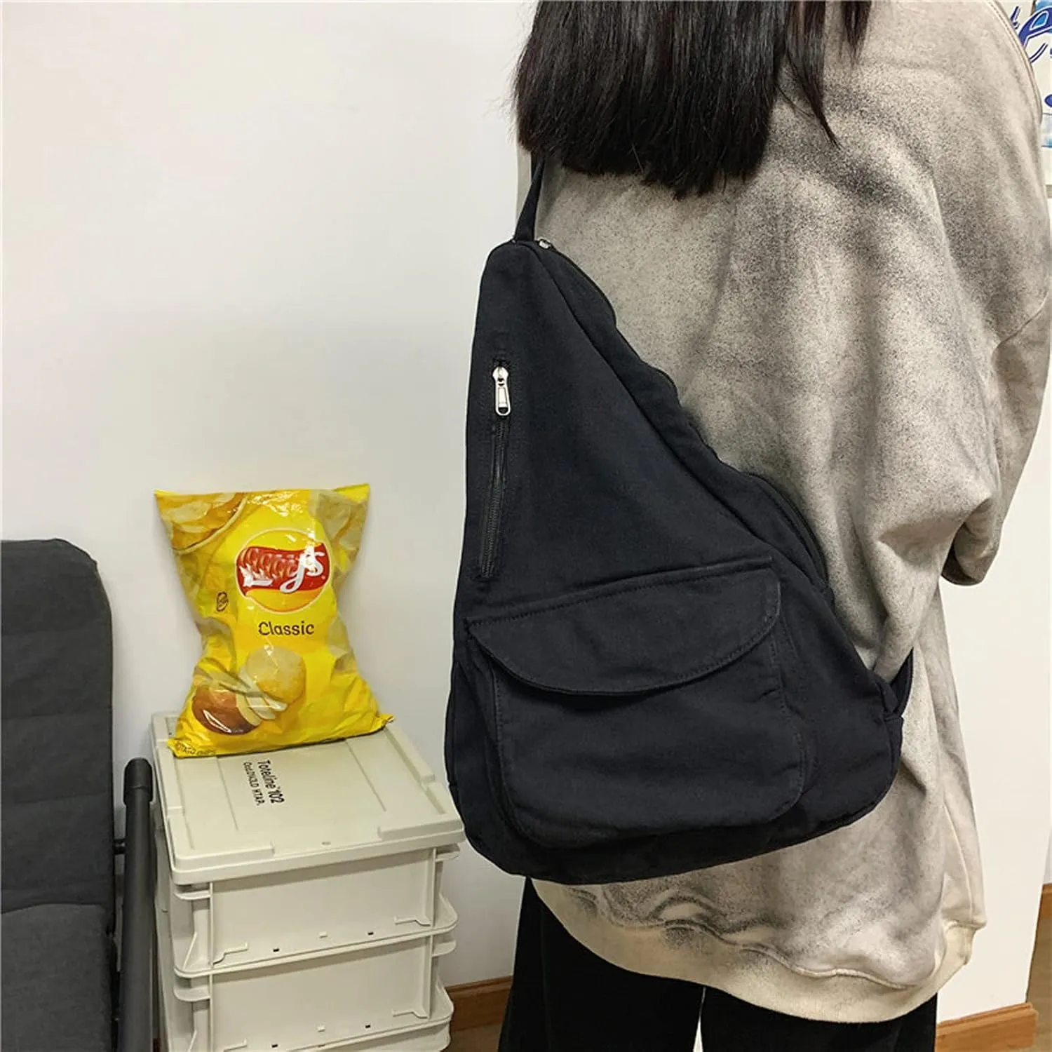 Women's Canvas Crossbody Bag Vintage Wash Zipper Shoulder Bag Men's and Women's Casual Crossbody Bag