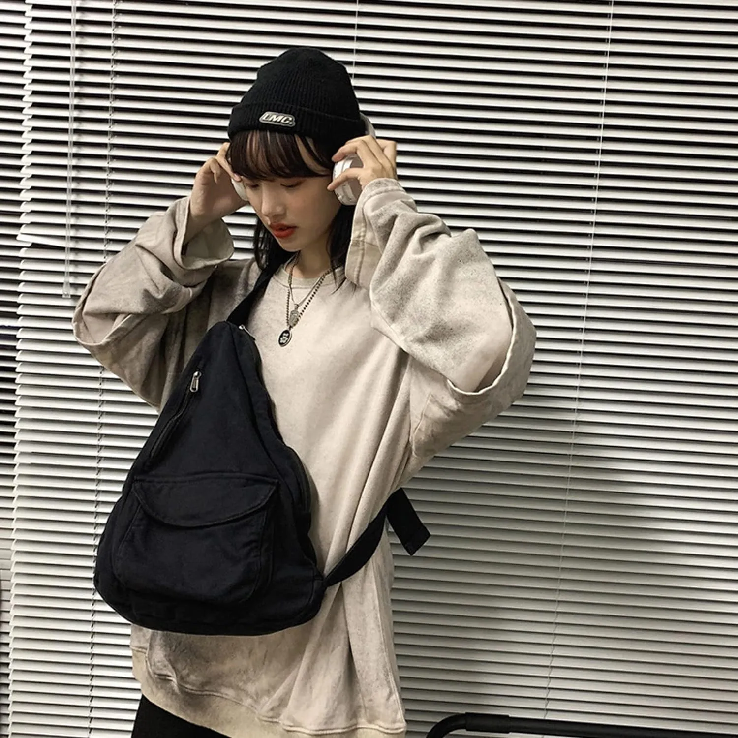 Women's Canvas Crossbody Bag Vintage Wash Zipper Shoulder Bag Men's and Women's Casual Crossbody Bag