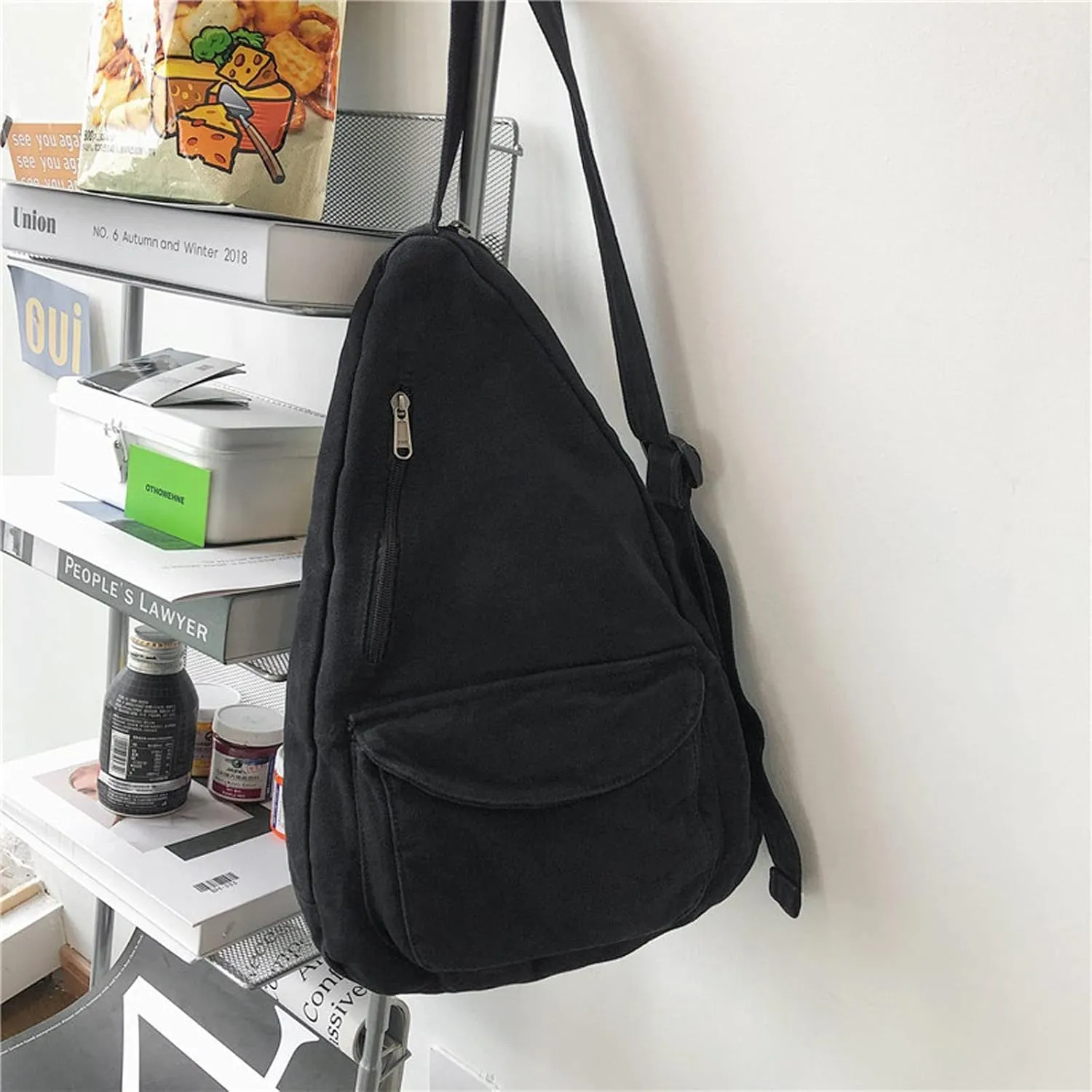 Women's Canvas Crossbody Bag Vintage Wash Zipper Shoulder Bag Men's and Women's Casual Crossbody Bag