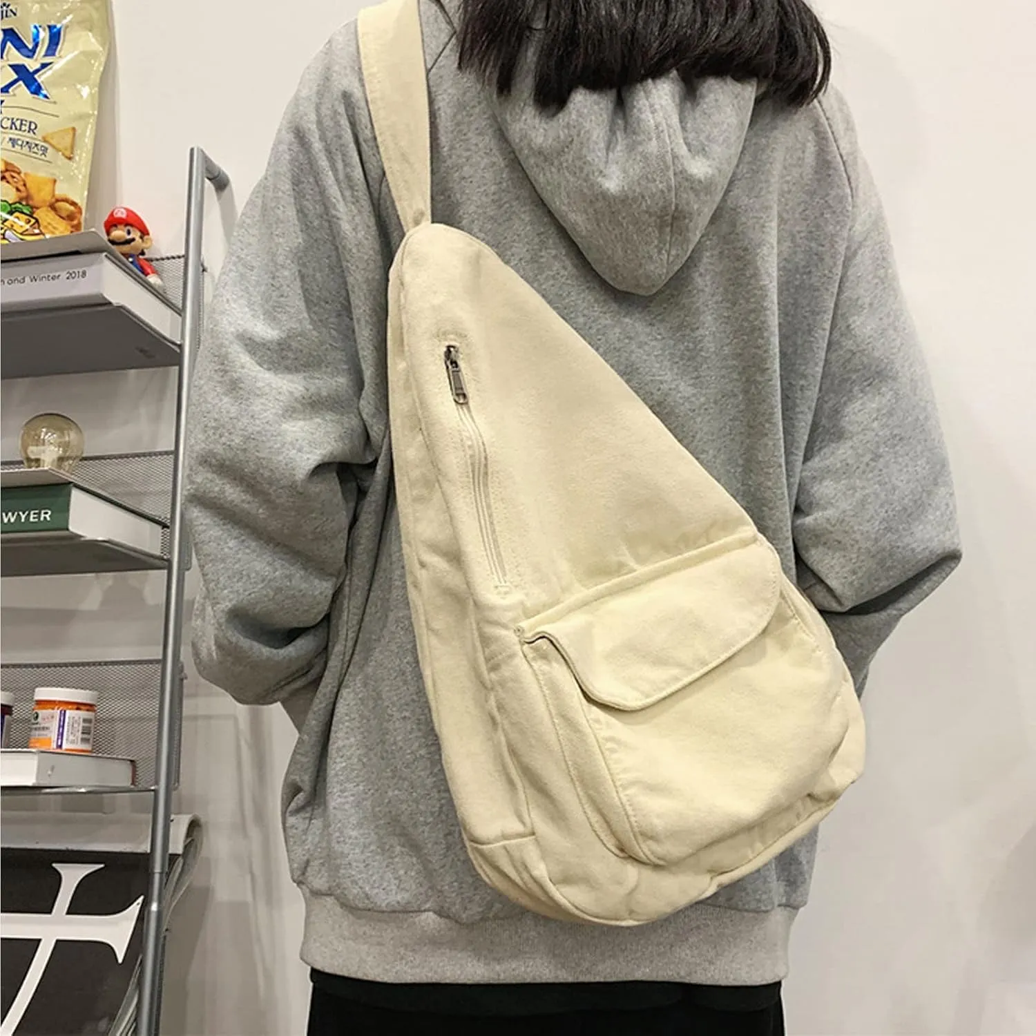 Women's Canvas Crossbody Bag Vintage Wash Zipper Shoulder Bag Women's Large Capacity Casual Crossbody Bag