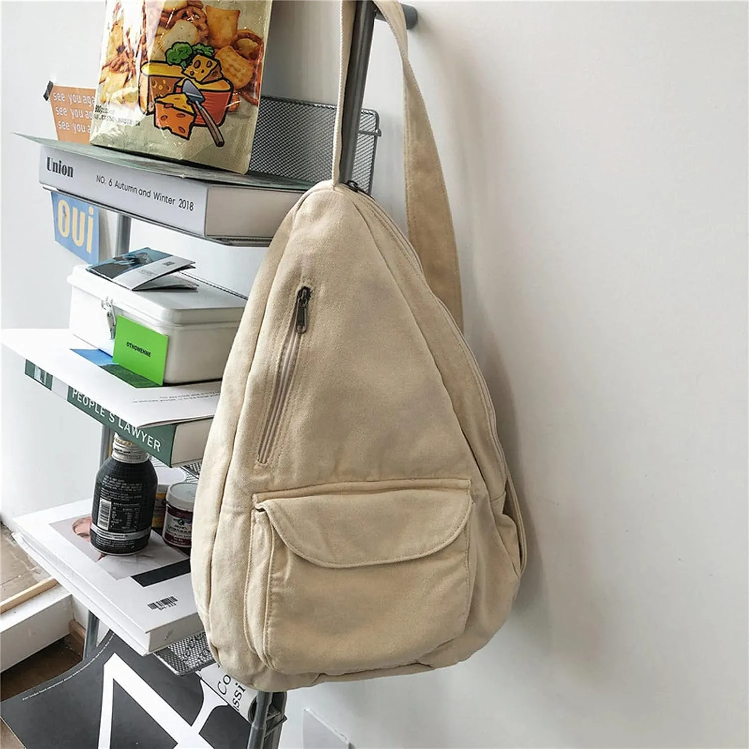 Women's Canvas Crossbody Bag Vintage Wash Zipper Shoulder Bag Women's Large Capacity Casual Crossbody Bag