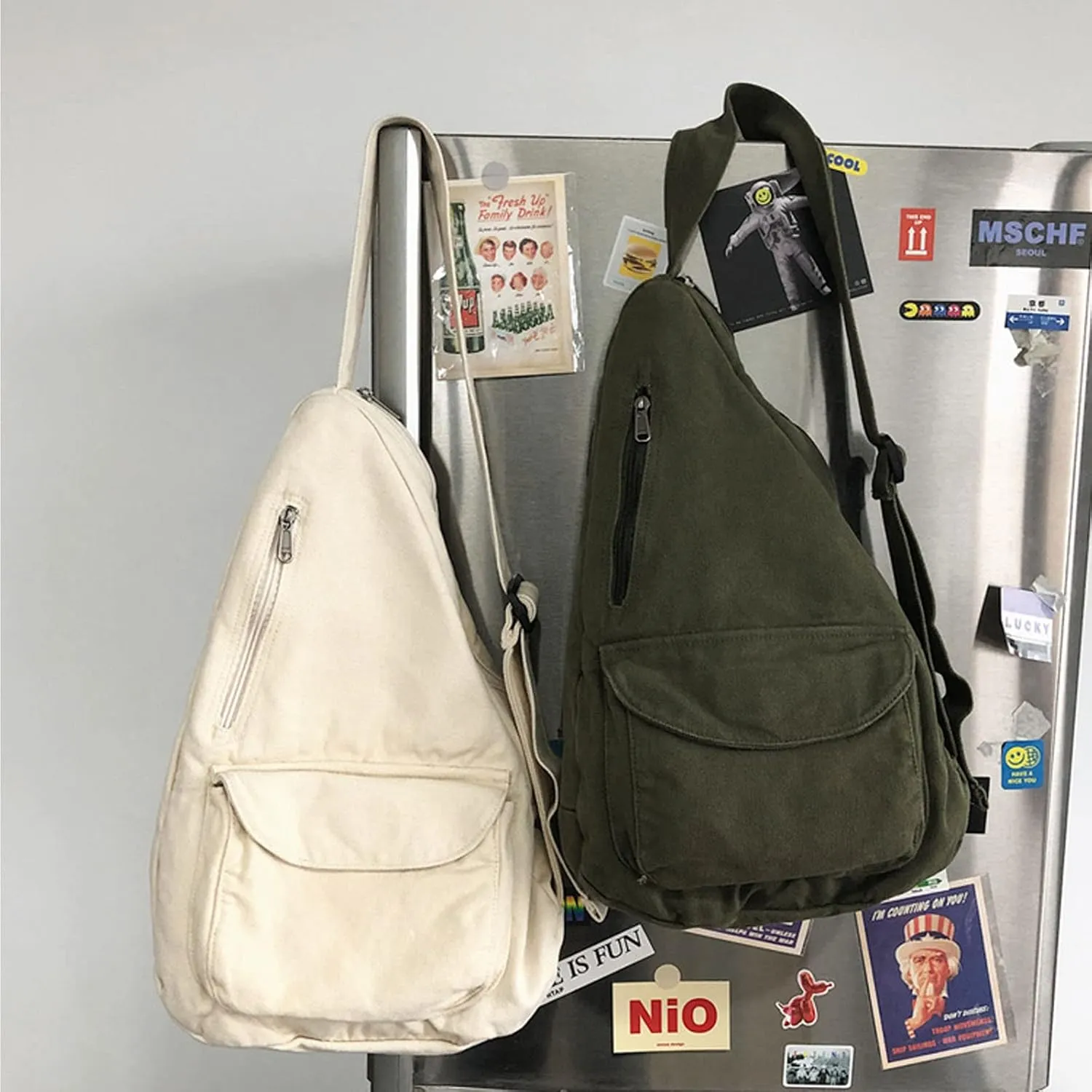 Women's Canvas Crossbody Bag Vintage Wash Zipper Shoulder Bag Women's Large Capacity Casual Crossbody Bag