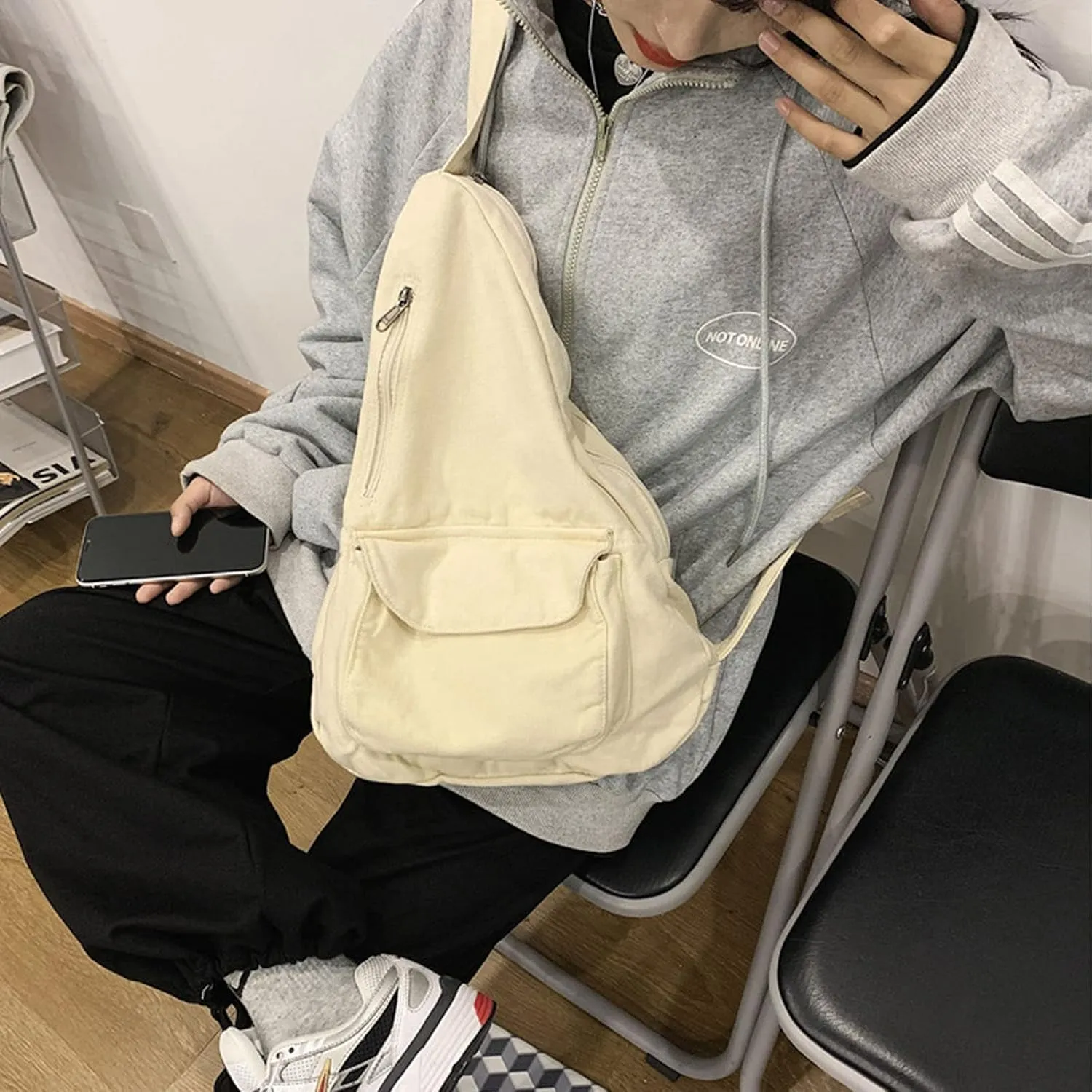 Women's Canvas Crossbody Bag Vintage Wash Zipper Shoulder Bag Women's Large Capacity Casual Crossbody Bag