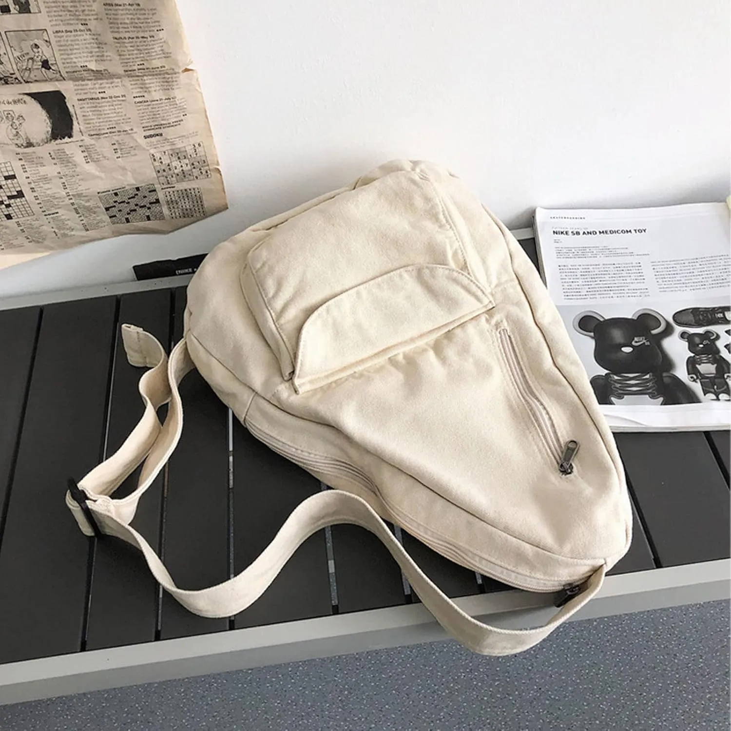 Women's Canvas Crossbody Bag Vintage Wash Zipper Shoulder Bag Women's Large Capacity Casual Crossbody Bag