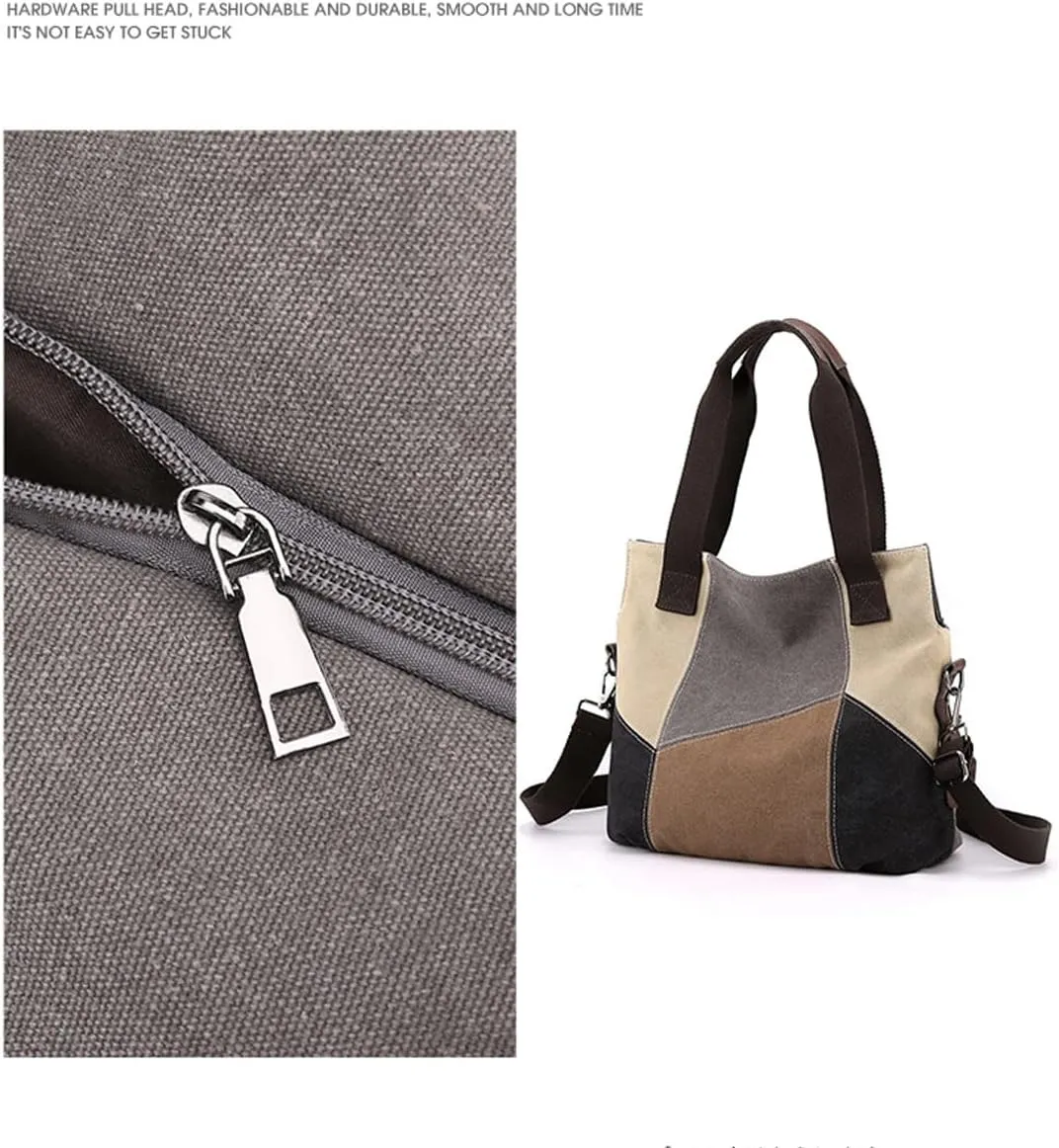 Women's Canvas Tote Handbags - Patchwork Crossbody Shoulder Bag with Top Handle - Casual Color Canvas Bag