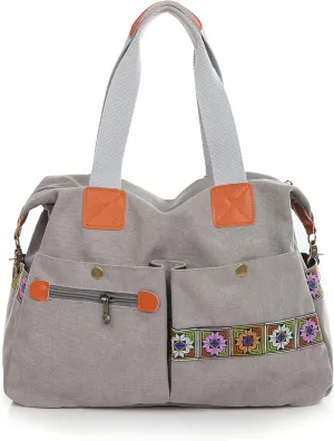 Women’s Canvas Vintage Boho Embroidery Crossbody Shoulder Handbag With Multi Pockets