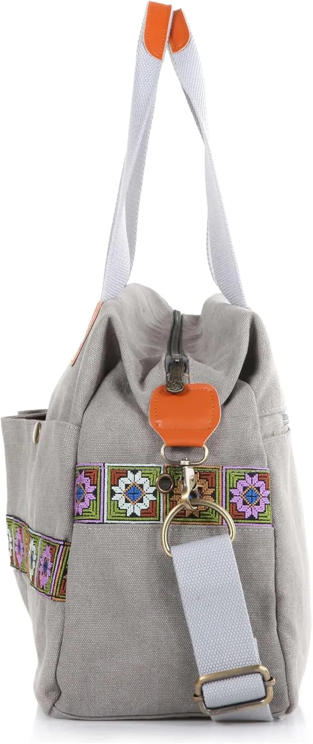 Women’s Canvas Vintage Boho Embroidery Crossbody Shoulder Handbag With Multi Pockets