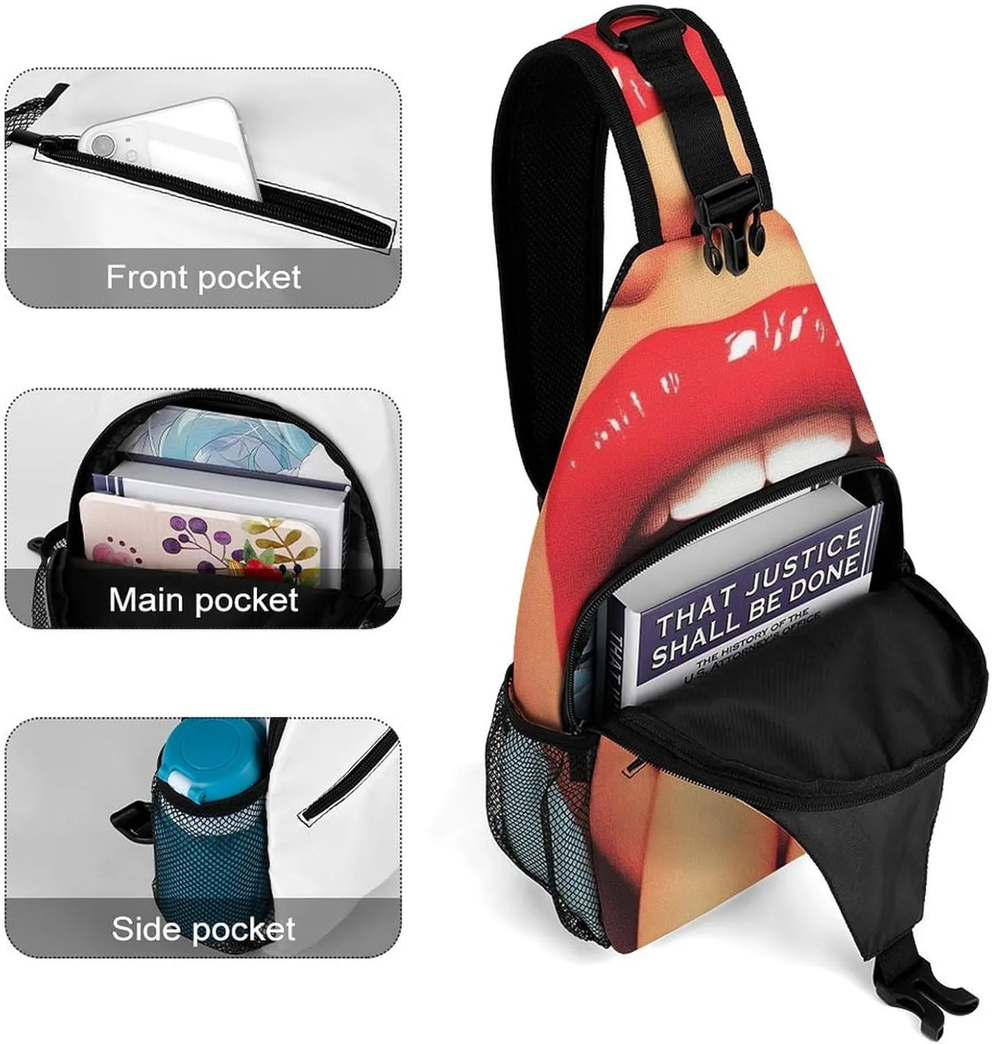 Womens Casual Shoulder Bag African American Black Women Sexy Girl Crossbody Sling Bag Large Capacity Adjustable Gym Chest Bag for Travel Sports Hiking
