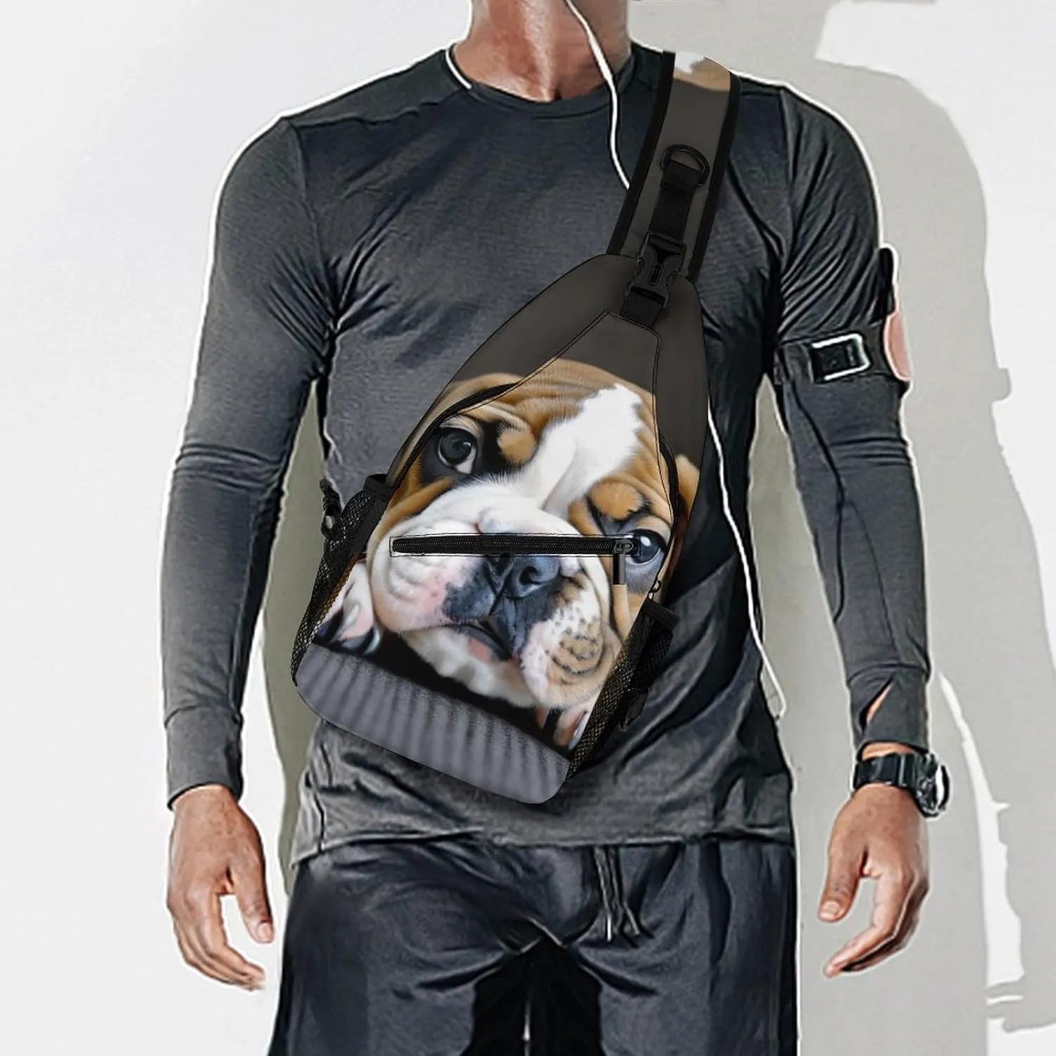 Womens Casual Shoulder Bag English Bulldog Puppy Dog Crossbody Sling Bag Large Capacity Adjustable Gym Chest Bag for Travel Sports Hiking