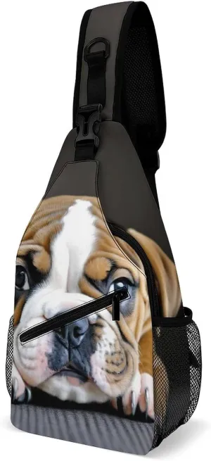 Womens Casual Shoulder Bag English Bulldog Puppy Dog Crossbody Sling Bag Large Capacity Adjustable Gym Chest Bag for Travel Sports Hiking