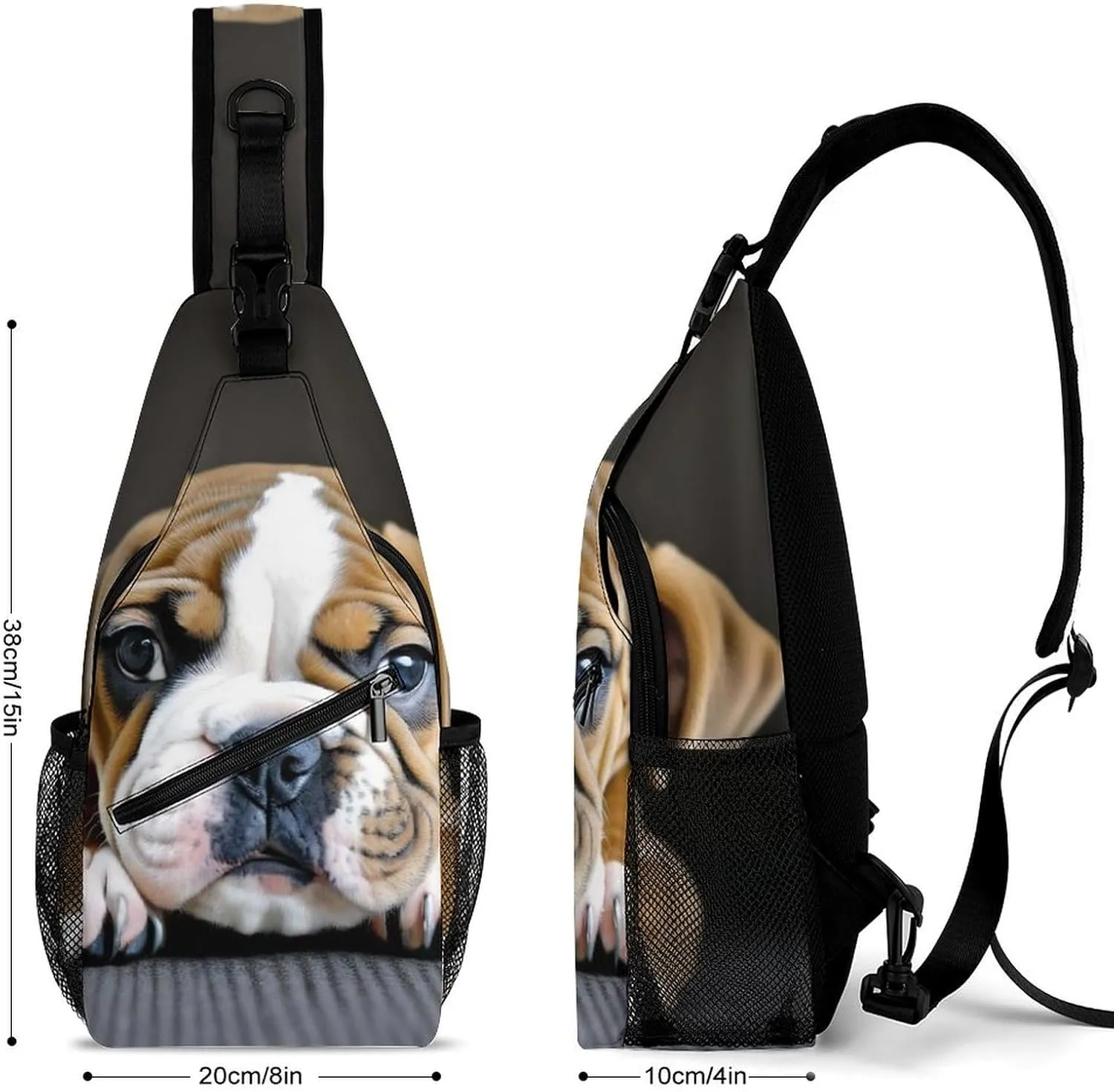 Womens Casual Shoulder Bag English Bulldog Puppy Dog Crossbody Sling Bag Large Capacity Adjustable Gym Chest Bag for Travel Sports Hiking